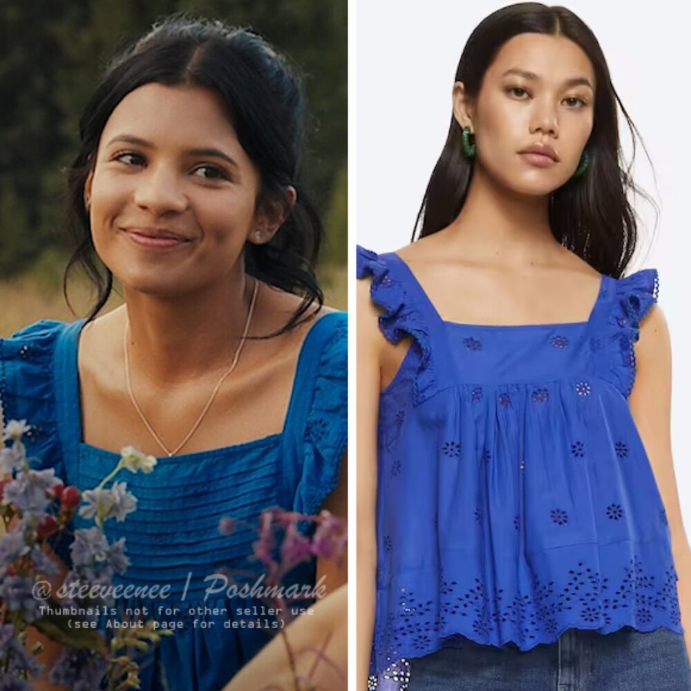 Mango Blue Ruffle Eyelet Blouse ASO My Life with the Walter Boys